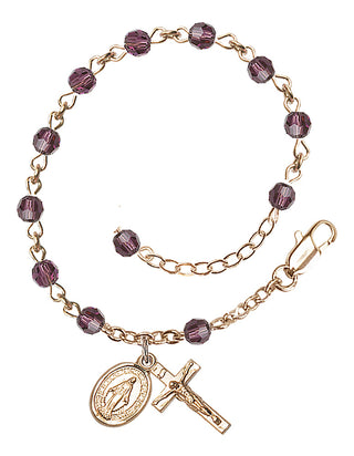 Adjustable 14 Karat Gold-Filled 4mm Austrian Crystal Rosary Bracelet in Amethyst
