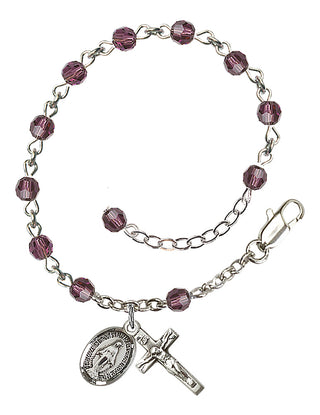 Adjustable Sterling Silver 4mm Austrian Crystal Rosary Bracelet in Amethyst