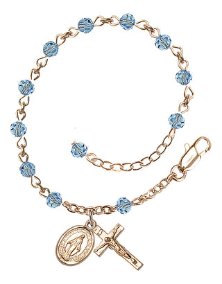 Adjustable 14 Karat Gold 4mm Austrian Crystal Rosary Bracelet in Aqua