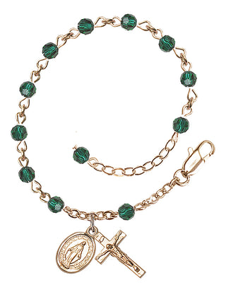 Adjustable 14 Karat Gold-Filled 4mm Austrian Crystal Rosary Bracelet in Emerald