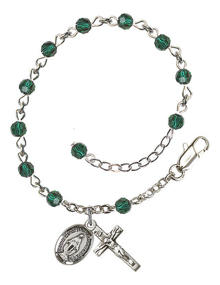 Adjustable Sterling Silver 4mm Austrian Crystal Rosary Bracelet in Emerald