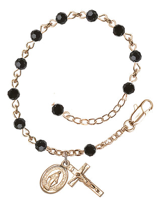 Adjustable 14 Karat Gold 4mm Austrian Crystal Rosary Bracelet in Jet