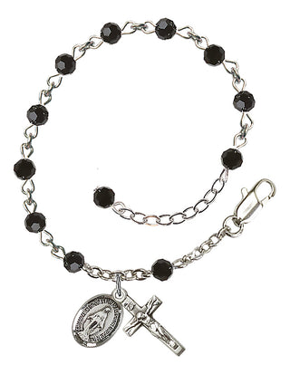Adjustable Sterling Silver 4mm Austrian Crystal Rosary Bracelet in Jet