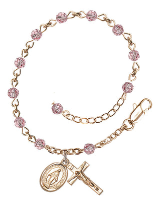 Adjustable 14 Karat Gold-Filled 4mm Austrian Crystal Rosary Bracelet in Light Rose
