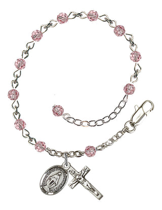 Adjustable Sterling Silver 4mm Austrian Crystal Rosary Bracelet in Light Rose