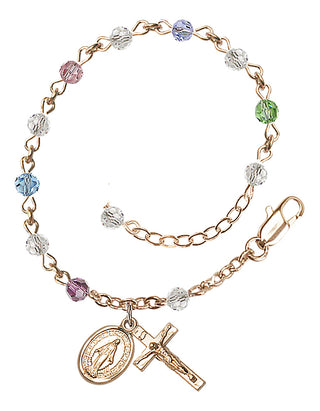 Adjustable 14 Karat Gold-Filled 4mm Austrian Crystal Rosary Bracelet in Multi-Color