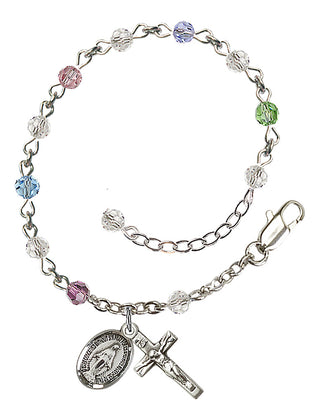 Adjustable Sterling Silver 4mm Austrian Crystal Rosary Bracelet in Multi-Color