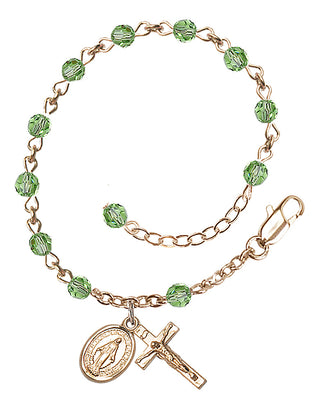 Adjustable 14 Karat Gold-Filled 4mm Austrian Crystal Rosary Bracelet in Peridot