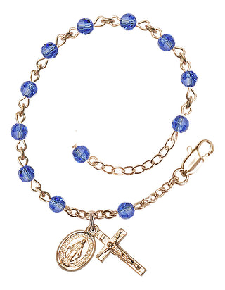 Adjustable 14 Karat Gold 4mm Austrian Crystal Rosary Bracelet in Sapphire