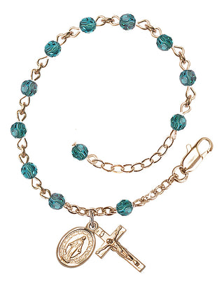 Adjustable 14 Karat Gold 4mm Austrian Crystal Rosary Bracelet in Zircon