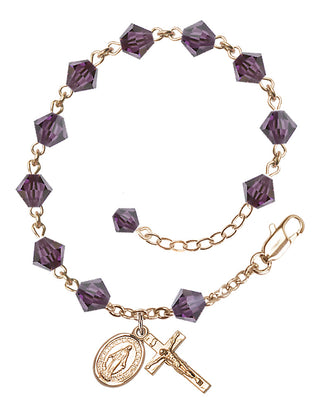 Adjustable 14 Karat Gold 6mm Austrian Crystal Rosary Bracelet in Amethyst
