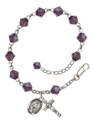 Adjustable Sterling Silver 6mm Austrian Crystal Rosary Bracelet in Amethyst