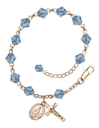 Adjustable 14 Karat Gold-Filled 6mm Austrian Crystal Rosary Bracelet in Aqua