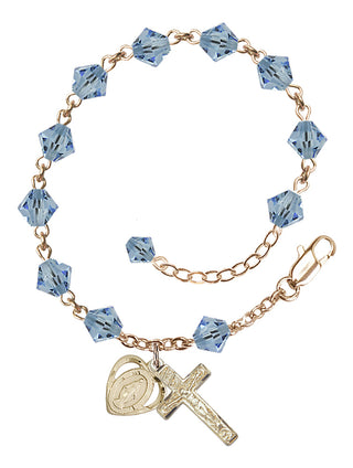 Adjustable 14 Karat Gold-Filled 6mm Austrian Crystal Rosary Bracelet in Aqua