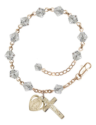 Adjustable 14 Karat Gold 6mm Austrian Crystal Rosary Bracelet in Crystal