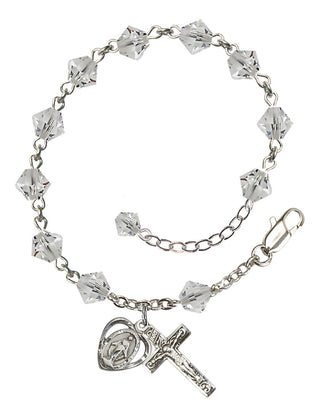 Adjustable Sterling Silver 6mm Austrian Crystal Rosary Bracelet in Crystal