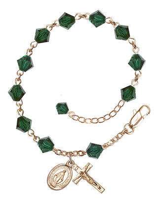 Adjustable 14 Karat Gold-Filled 6mm Austrian Crystal Rosary Bracelet in Emerald