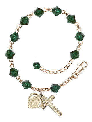 Adjustable 14 Karat Gold-Filled 6mm Austrian Crystal Rosary Bracelet in Emerald