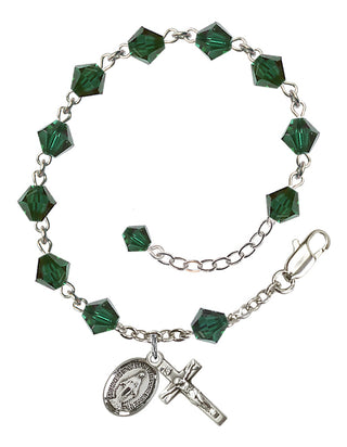 Adjustable Sterling Silver 6mm Austrian Crystal Rosary Bracelet in Emerald