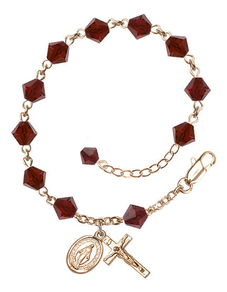 Adjustable 14 Karat Gold-Filled 6mm Austrian Crystal Rosary Bracelet in Garnet