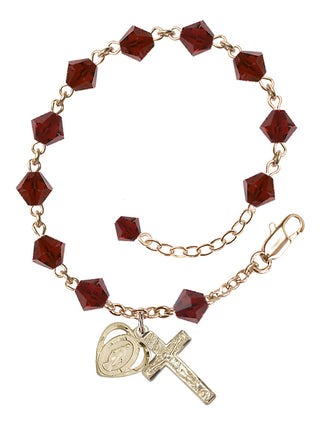 Adjustable 14 Karat Gold 6mm Austrian Crystal Rosary Bracelet in Garnet