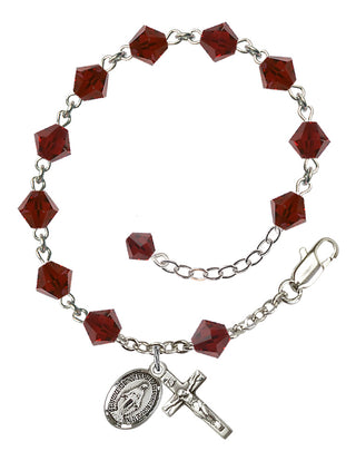 Adjustable Sterling Silver 6mm Austrian Crystal Rosary Bracelet in Garnet