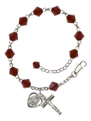 Adjustable Sterling Silver 6mm Austrian Crystal Rosary Bracelet in Garnet