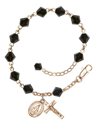 Adjustable 14 Karat Gold-Filled 6mm Austrian Crystal Rosary Bracelet in Jet