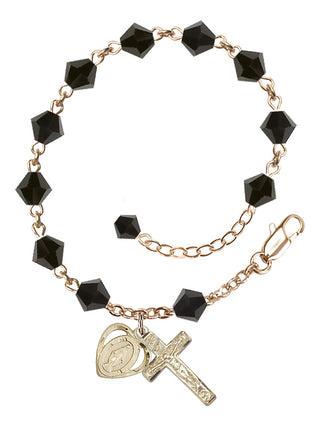 Adjustable 14 Karat Gold-Filled 6mm Austrian Crystal Rosary Bracelet in Jet