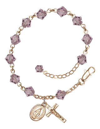 Adjustable 14 Karat Gold-Filled 6mm Austrian Crystal Rosary Bracelet in Light Amethyst