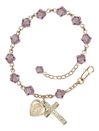 Adjustable 14 Karat Gold 6mm Austrian Crystal Rosary Bracelet in Light Amethyst