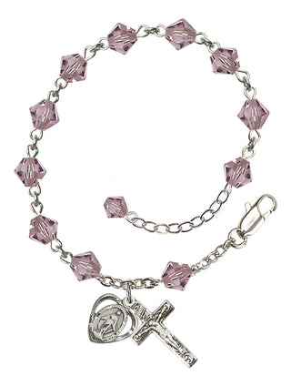Adjustable Sterling Silver 6mm Austrian Crystal Rosary Bracelet in Light Amethyst