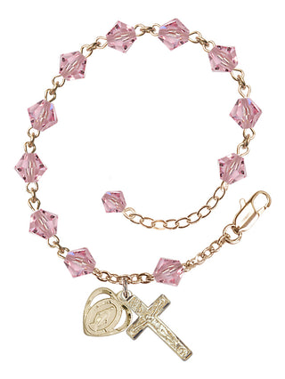 Adjustable 14 Karat Gold-Filled 6mm Austrian Crystal Rosary Bracelet in Light Rose