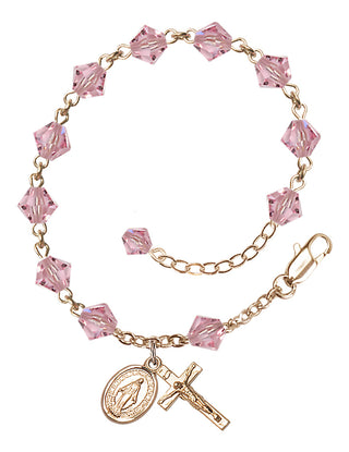 Adjustable 14 Karat Gold 6mm Austrian Crystal Rosary Bracelet in Light Rose