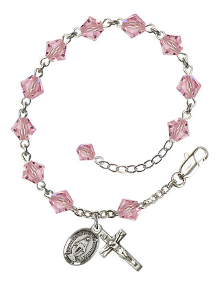 Adjustable Sterling Silver 6mm Austrian Crystal Rosary Bracelet in Light Rose