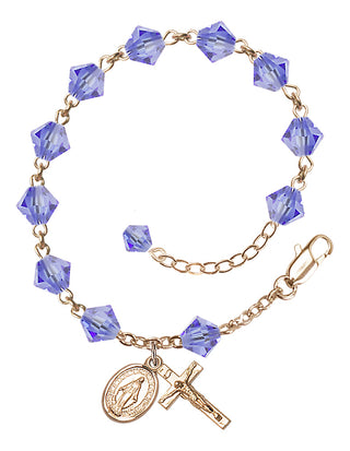 Adjustable 14 Karat Gold-Filled 6mm Austrian Crystal Rosary Bracelet in Light Sapphire