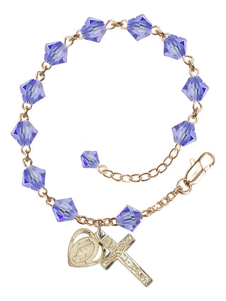 Adjustable 14 Karat Gold 6mm Austrian Crystal Rosary Bracelet in Light Sapphire