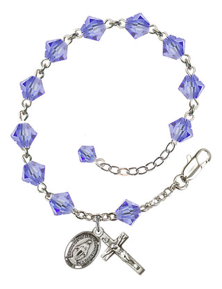 Adjustable Sterling Silver 6mm Austrian Crystal Rosary Bracelet in Light Sapphire
