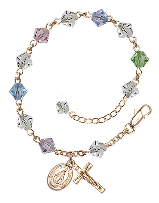 Adjustable 14 Karat Gold-Filled 6mm Austrian Crystal Rosary Bracelet in Multi-Color