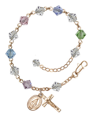 Adjustable 14 Karat Gold 6mm Austrian Crystal Rosary Bracelet in Multi-Color