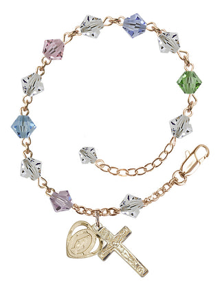 Adjustable 14 Karat Gold 6mm Austrian Crystal Rosary Bracelet in Multi-Color