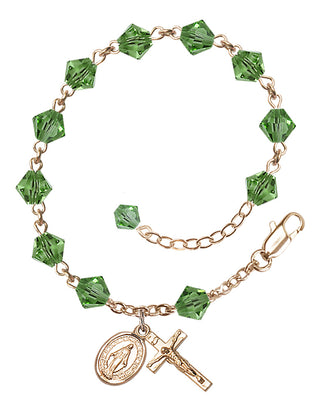 Adjustable 14 Karat Gold-Filled 6mm Austrian Crystal Rosary Bracelet in Peridot