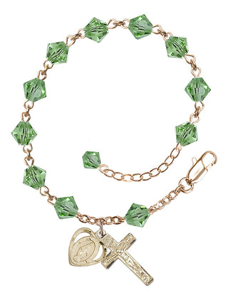 Adjustable 14 Karat Gold-Filled 6mm Austrian Crystal Rosary Bracelet in Peridot