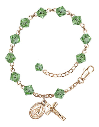 Adjustable 14 Karat Gold 6mm Austrian Crystal Rosary Bracelet in Peridot