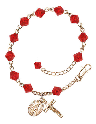 Adjustable 14 Karat Gold 6mm Austrian Crystal Rosary Bracelet in Ruby