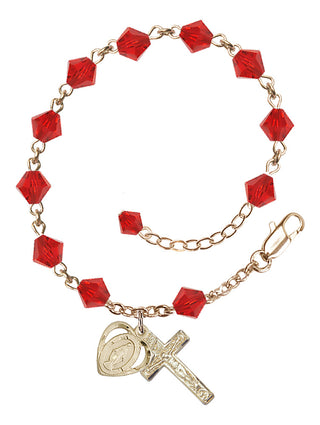 Adjustable 14 Karat Gold 6mm Austrian Crystal Rosary Bracelet in Ruby