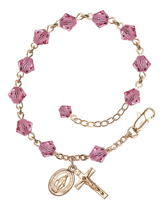 Adjustable 14 Karat Gold 6mm Austrian Crystal Rosary Bracelet in Rose