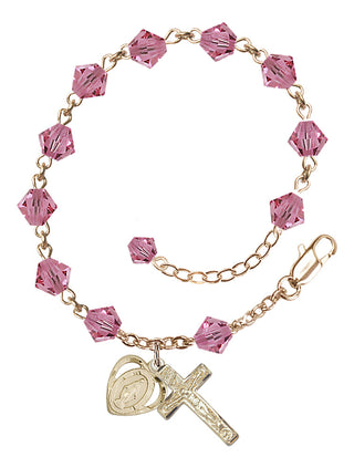 Adjustable 14 Karat Gold 6mm Austrian Crystal Rosary Bracelet in Rose