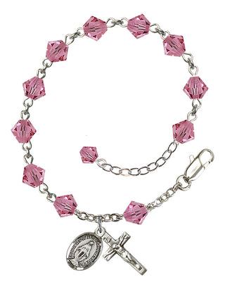 Adjustable Sterling Silver 6mm Austrian Crystal Rosary Bracelet in Rose