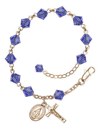 Adjustable 14 Karat Gold-Filled 6mm Austrian Crystal Rosary Bracelet in Sapphire